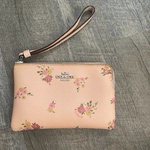 Pink Floral Leather Wristlet